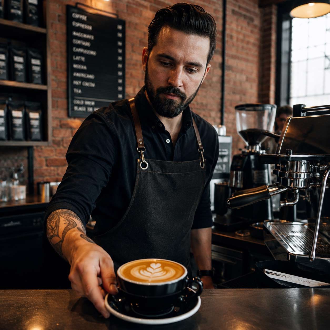 Barista preparando un espresso con café Native Aroma